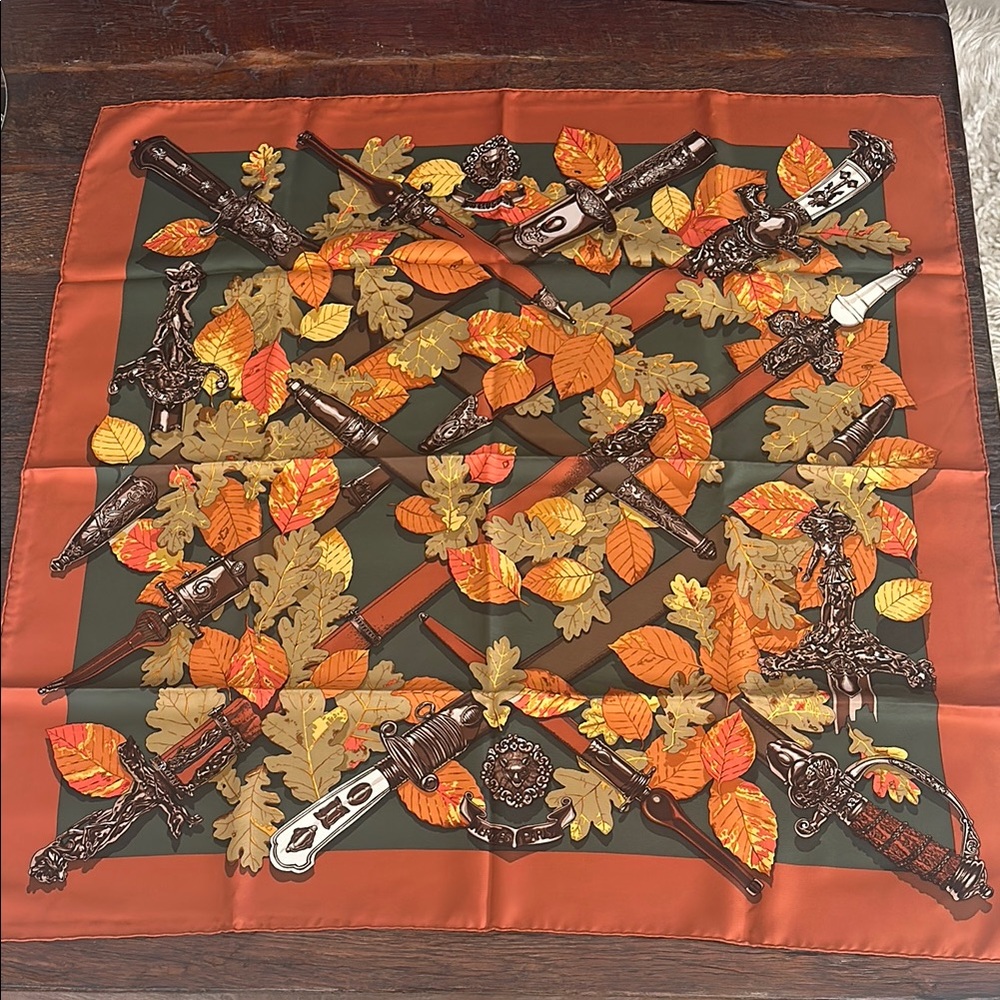 Hermes Daggers and Leaves Silk Scarf